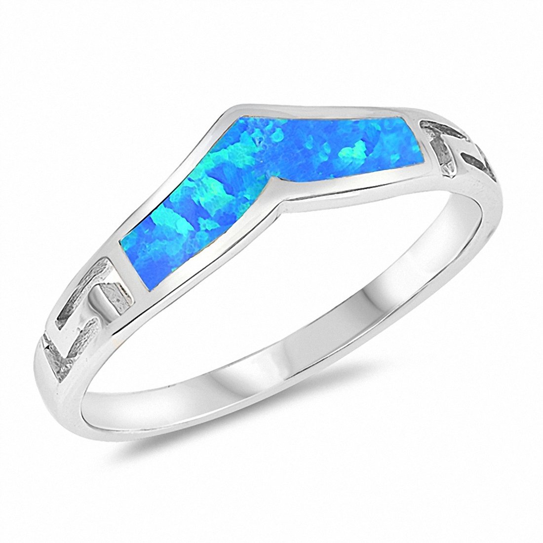 Chevron Midi V Ring Greek Key Band Created Opal 925 Sterling Silver Choose Color