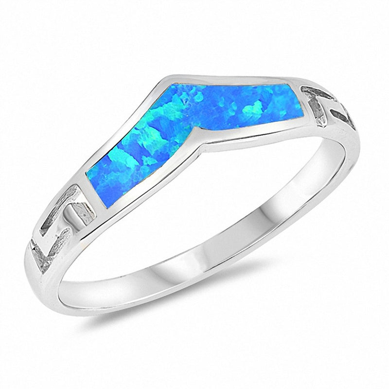 Chevron Midi V Ring Greek Key Band Created Opal 925 Sterling Silver Choose Color
