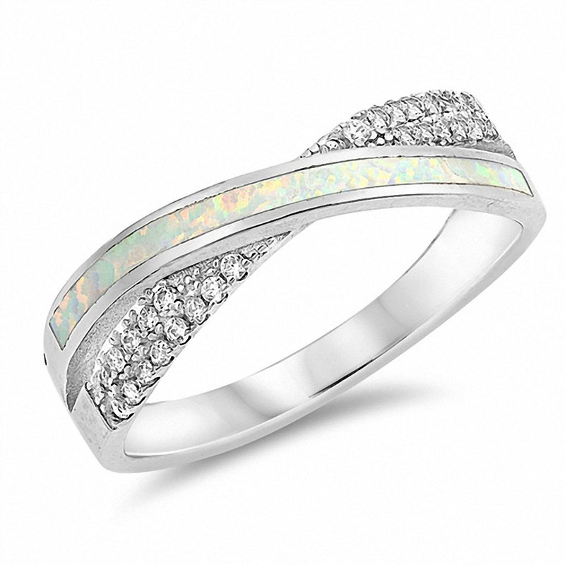 Crisscross Infinity Ring White Opal