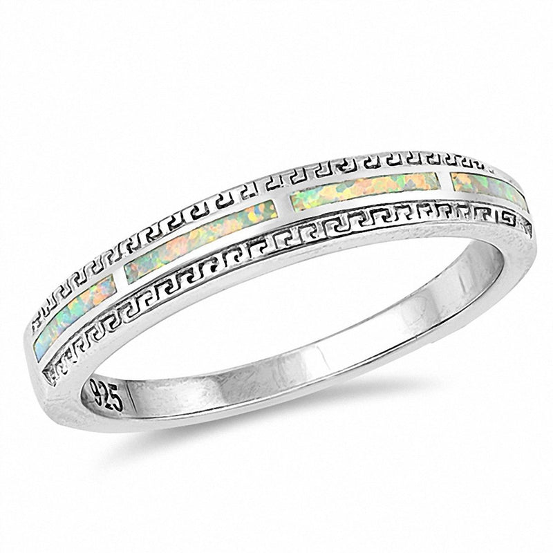 4mm Half Eternity Band Ring Created Opal Round Cubic Zirconia 925 Sterling Silver