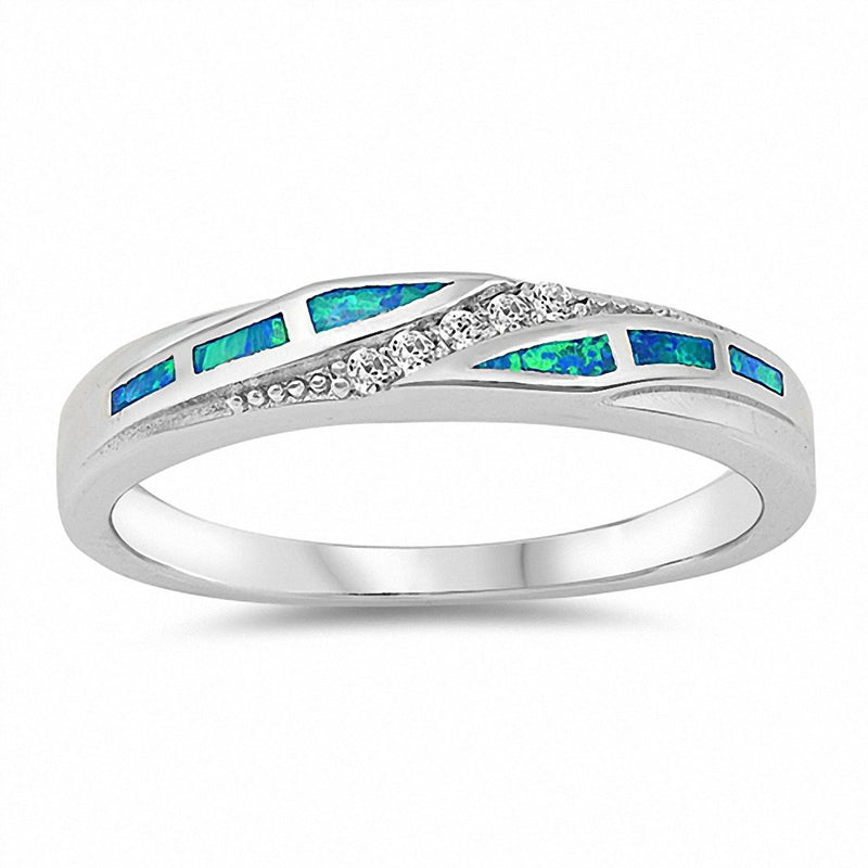 Half Eternity Band Ring Created Opal 925 Sterling Silver