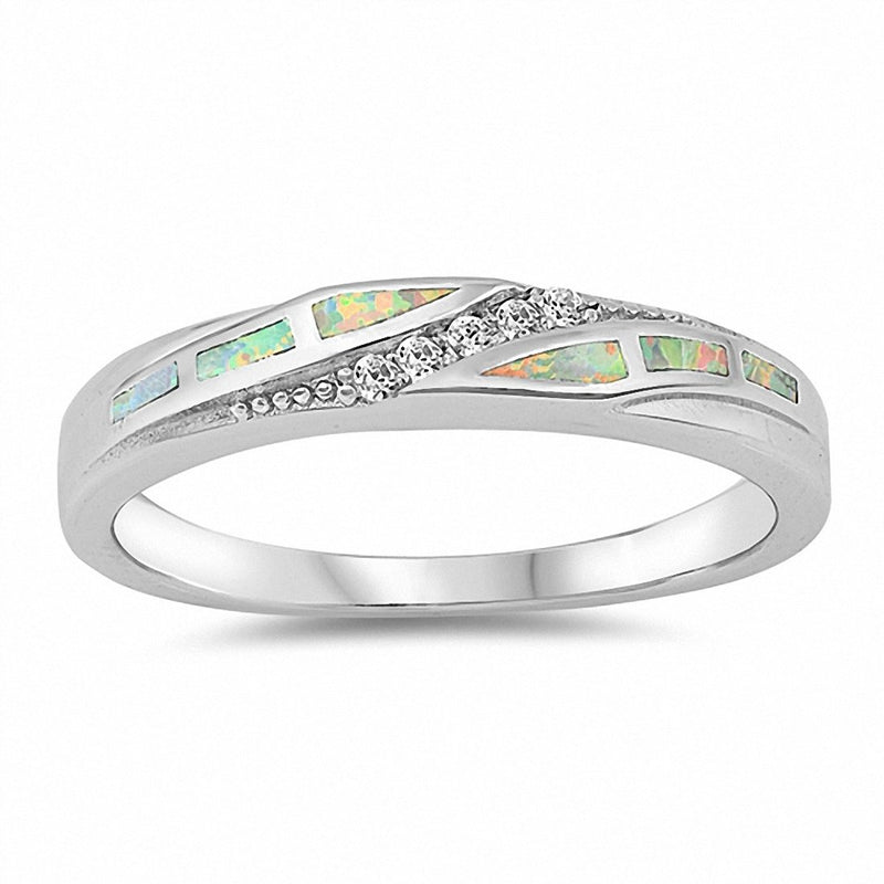 Half Eternity Band Ring Created Opal 925 Sterling Silver