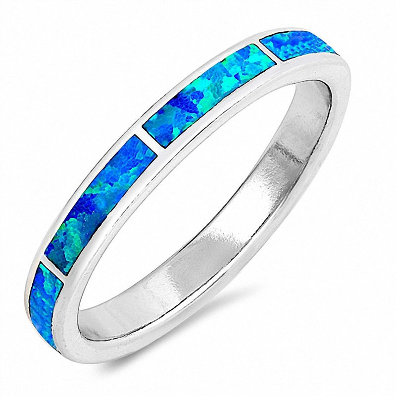 Silver Band Ring Created Opal 925 Sterling Silver Choose Color (3mm)