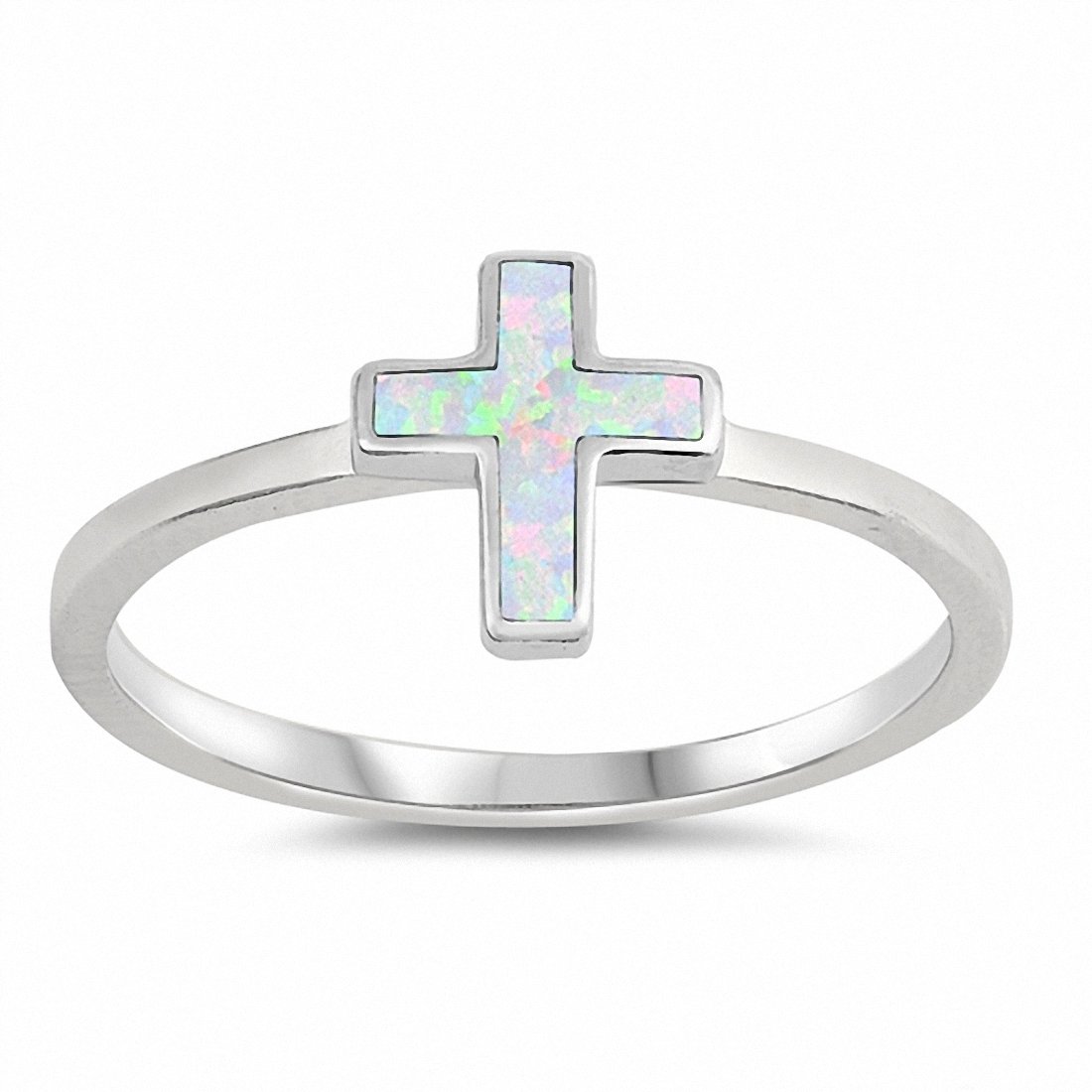 Cross Ring Created Opal 925 Sterling Silver Choose Color