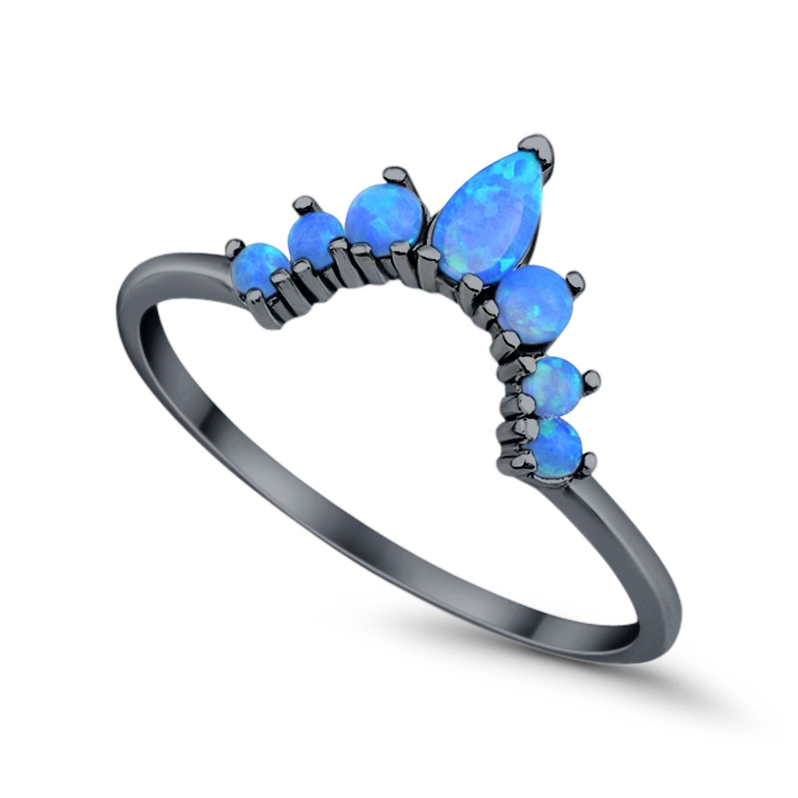 Curved Band Thumb Rings Pear Lab Created Opal Cubic Zirconia 925 Sterling Silver