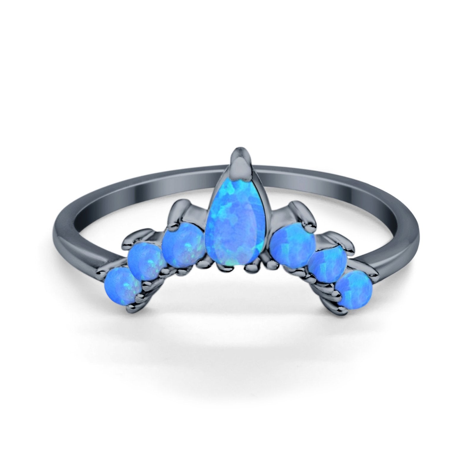 Curved Band Thumb Rings Pear Lab Created Opal Cubic Zirconia 925 Sterling Silver