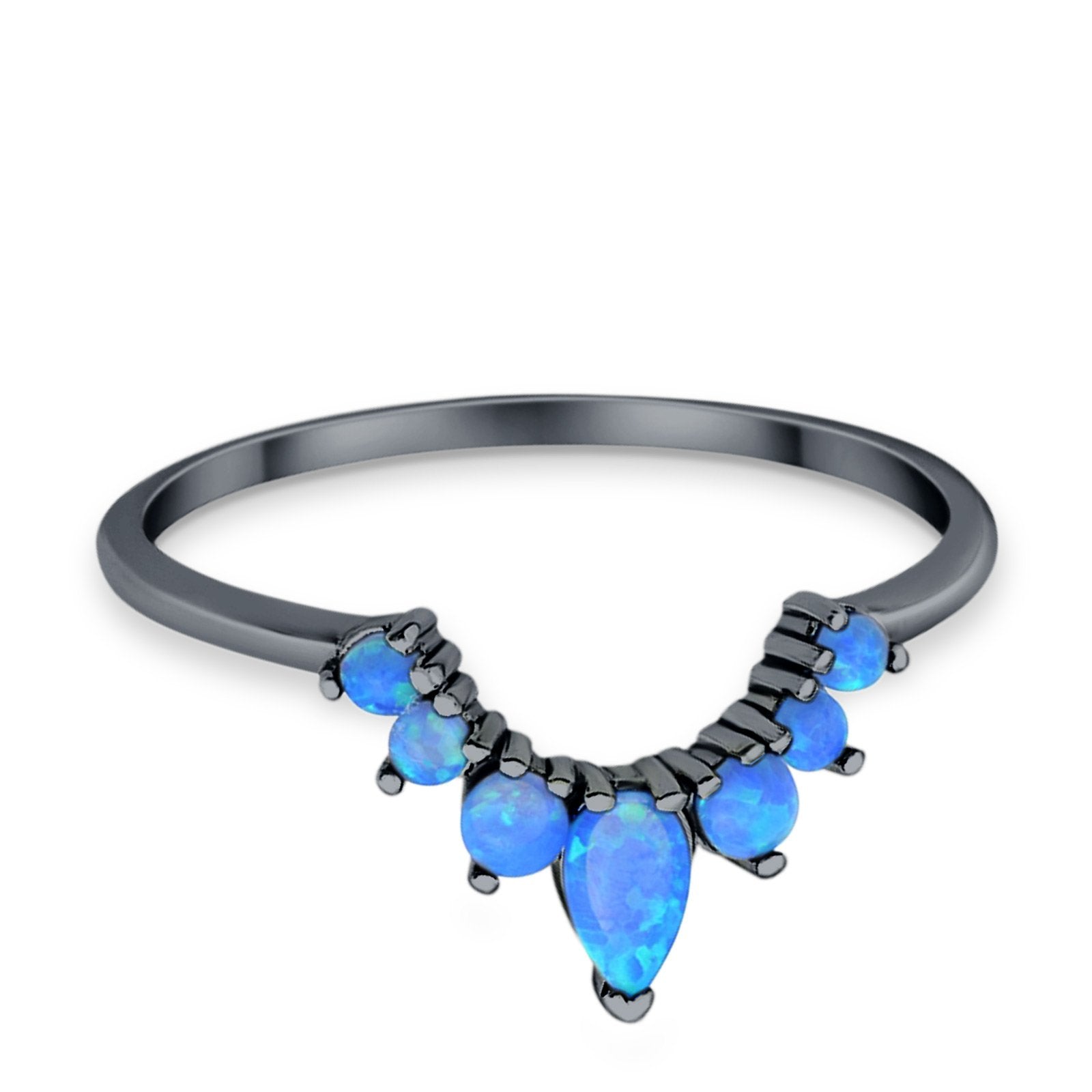 Curved Band Thumb Rings Pear Lab Created Opal Cubic Zirconia 925 Sterling Silver