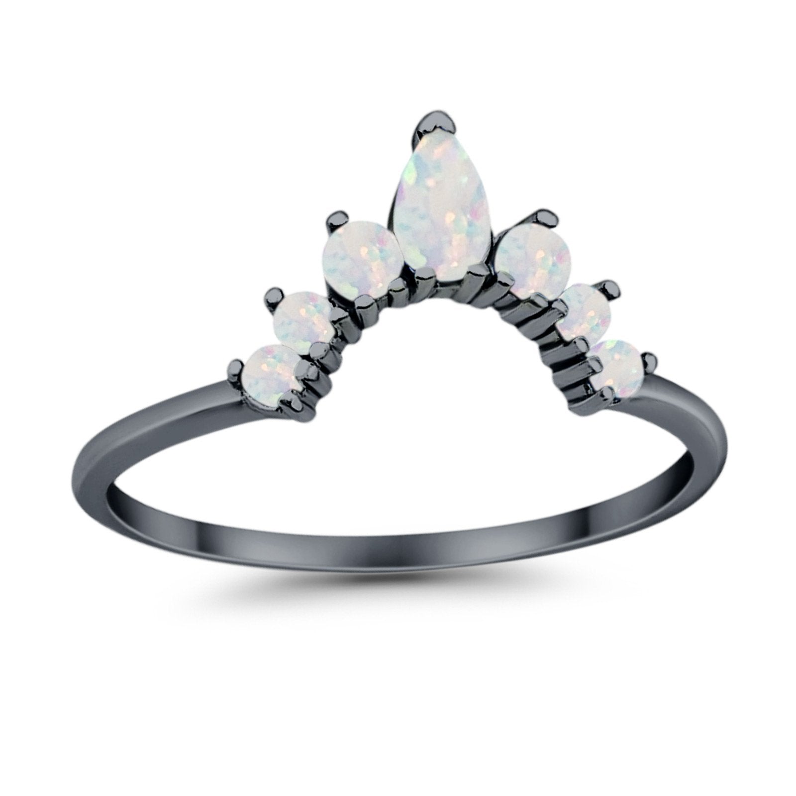 Curved Band Thumb Rings Pear Lab Created Opal Cubic Zirconia 925 Sterling Silver