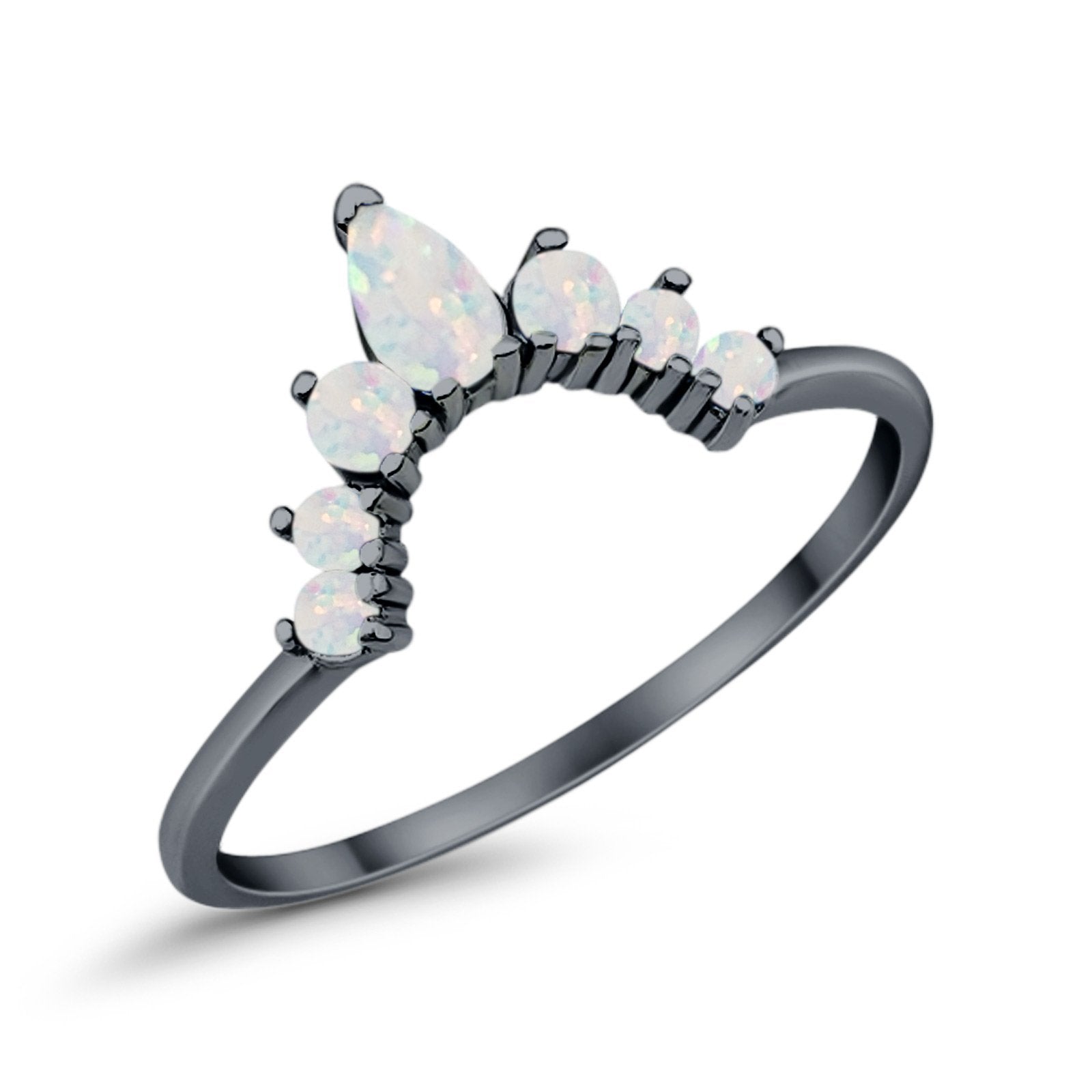 Curved Band Thumb Rings Pear Lab Created Opal Cubic Zirconia 925 Sterling Silver