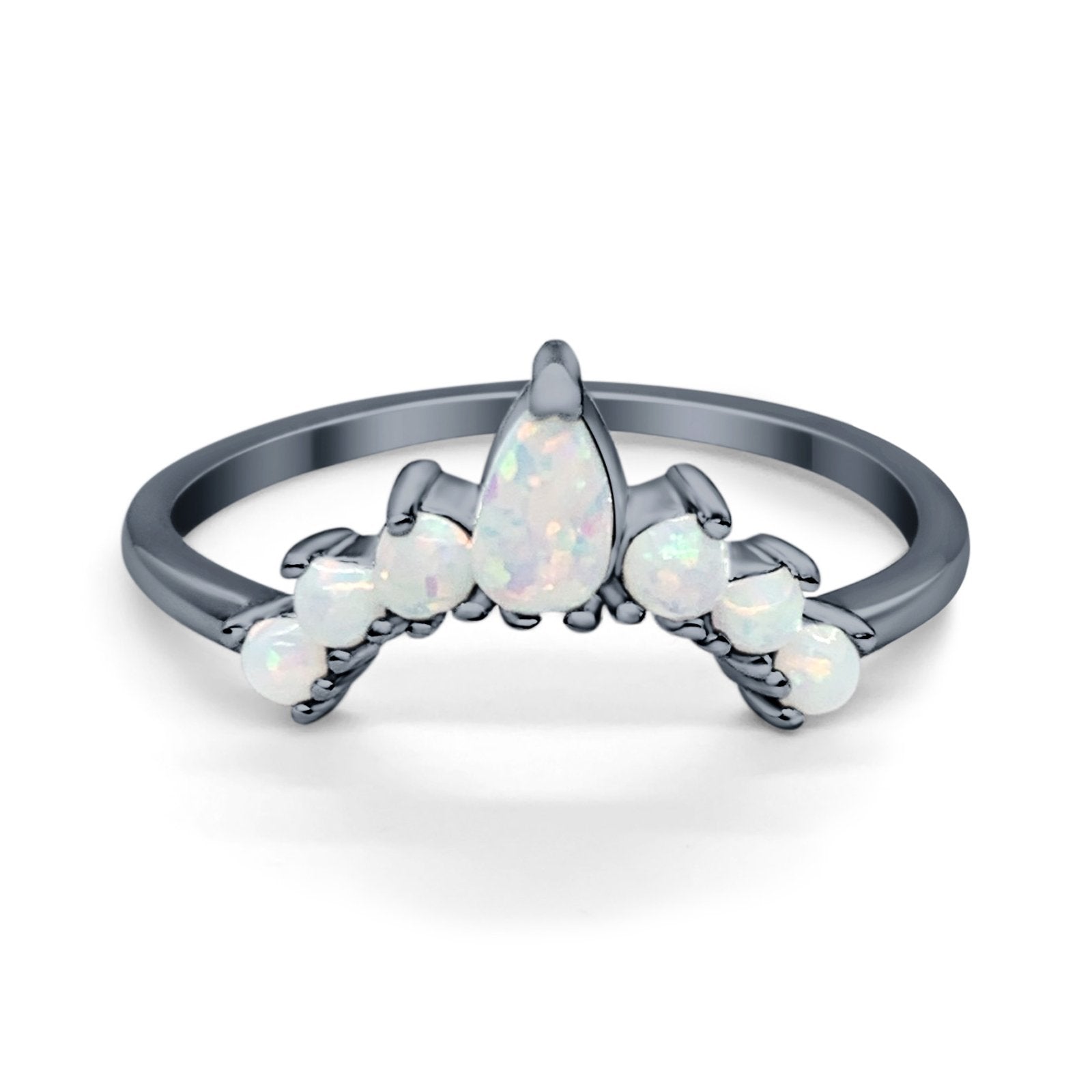 Curved Band Thumb Rings Pear Lab Created Opal Cubic Zirconia 925 Sterling Silver