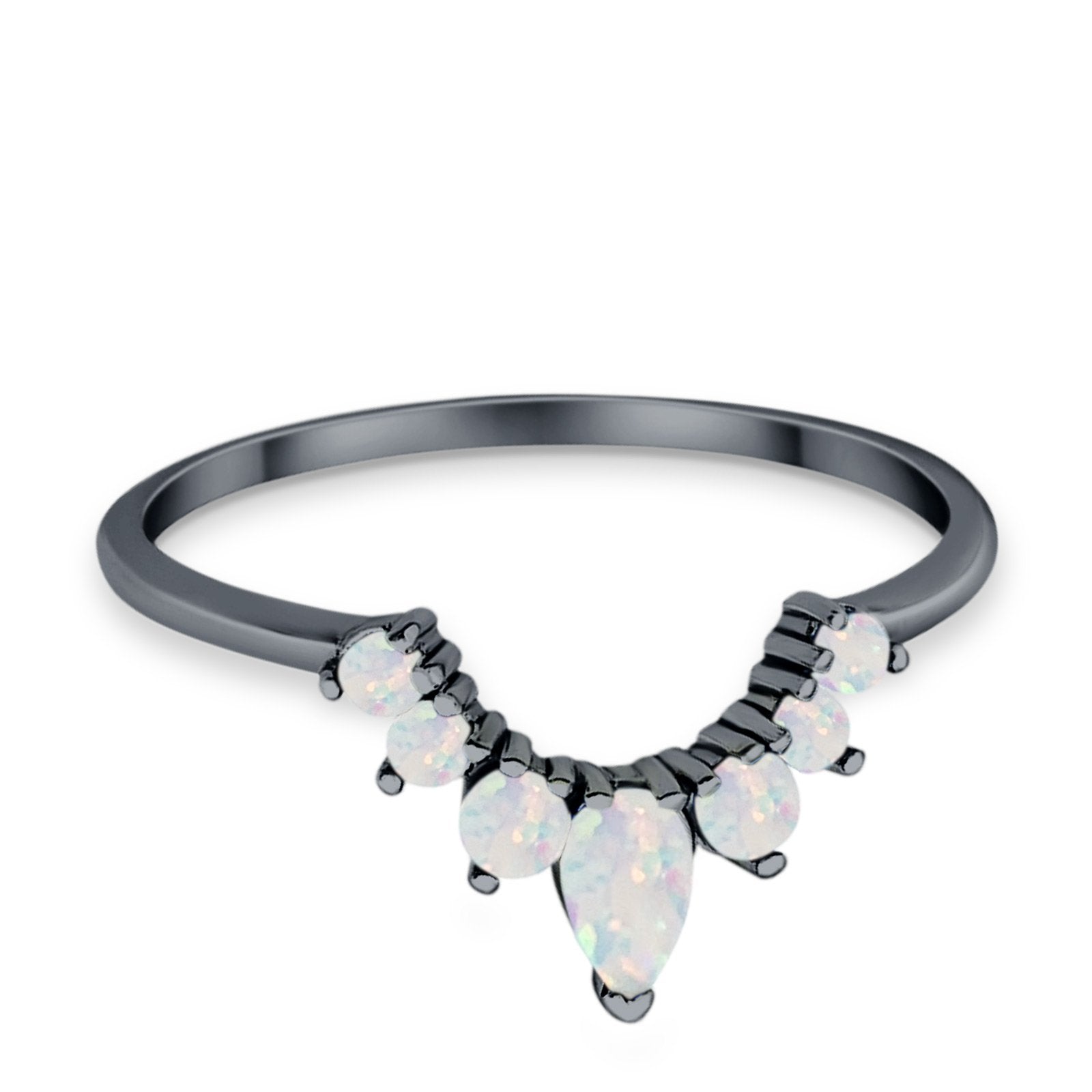 Curved Band Thumb Rings Pear Lab Created Opal Cubic Zirconia 925 Sterling Silver