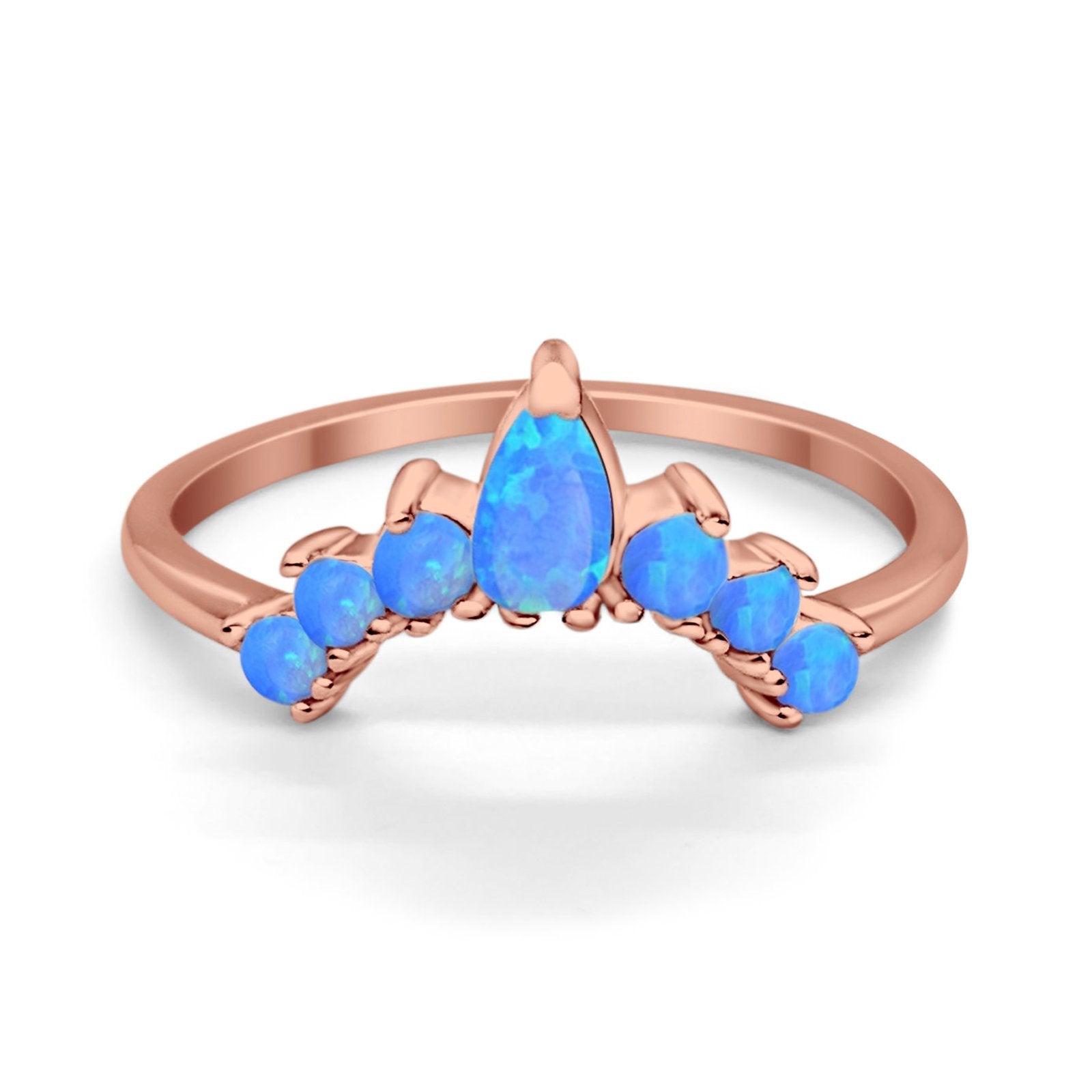 Curved Band Thumb Rings Pear Lab Created Opal Cubic Zirconia 925 Sterling Silver