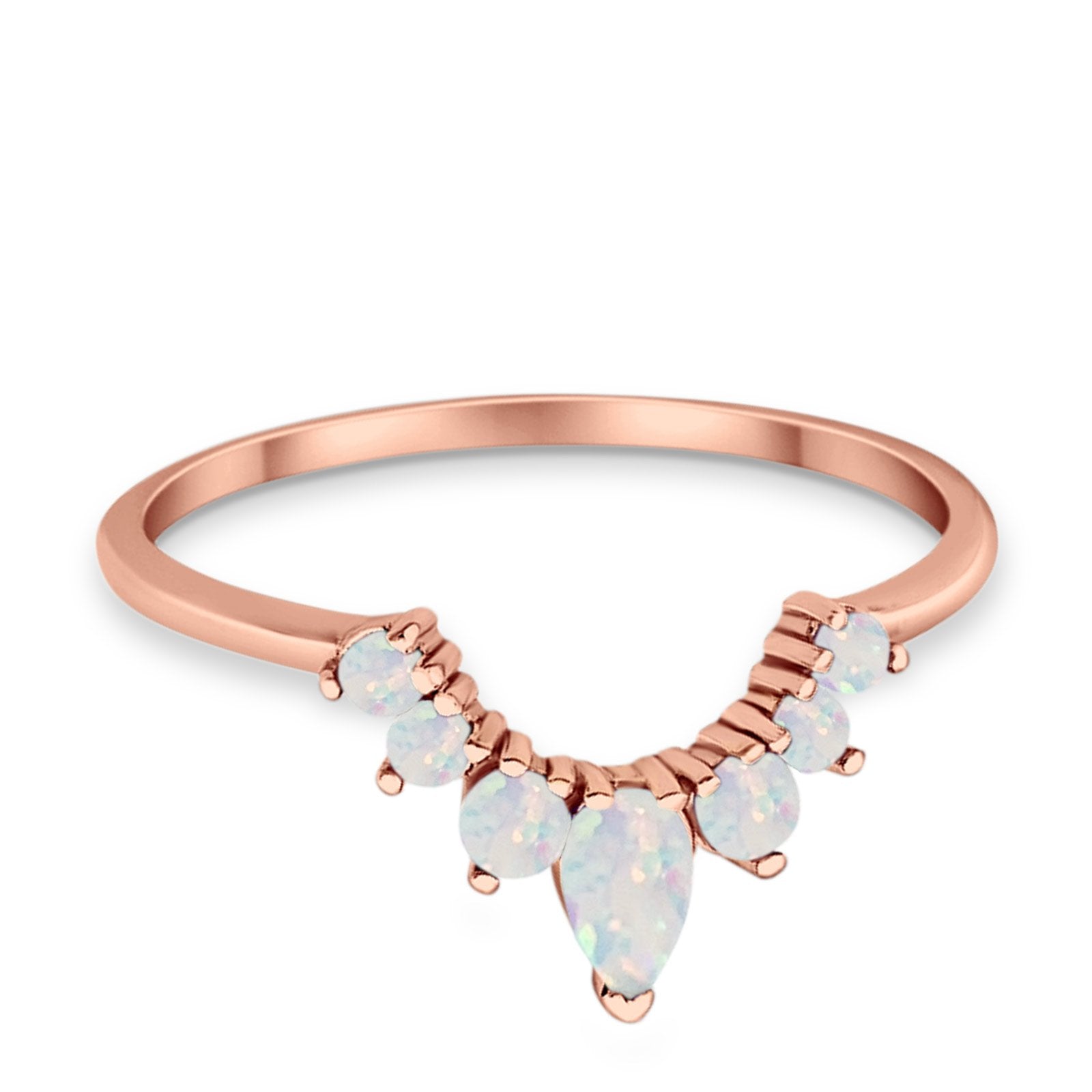 Curved Band Thumb Rings Pear Lab Created Opal Cubic Zirconia 925 Sterling Silver