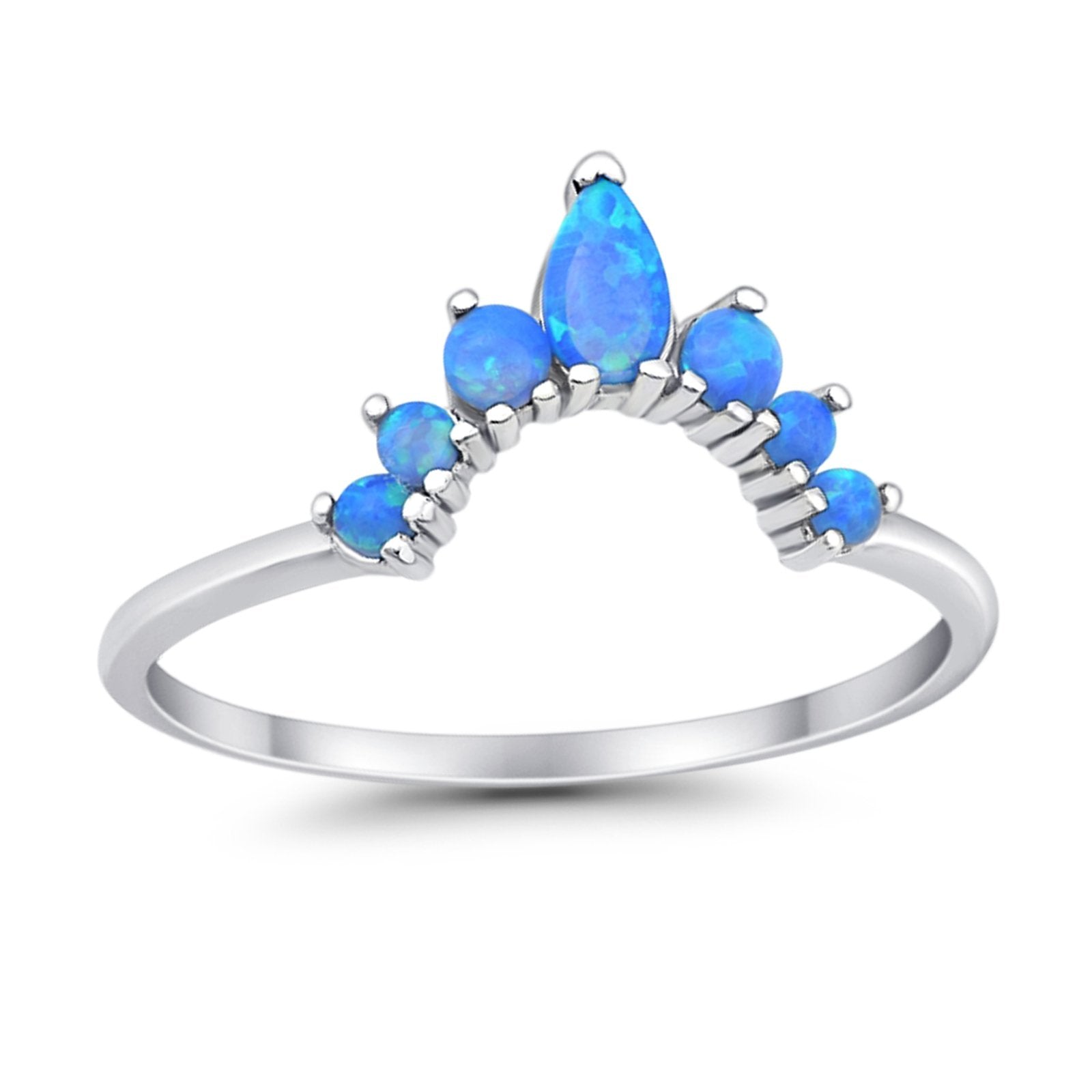 Curved Band Thumb Rings Pear Lab Created Opal Cubic Zirconia 925 Sterling Silver