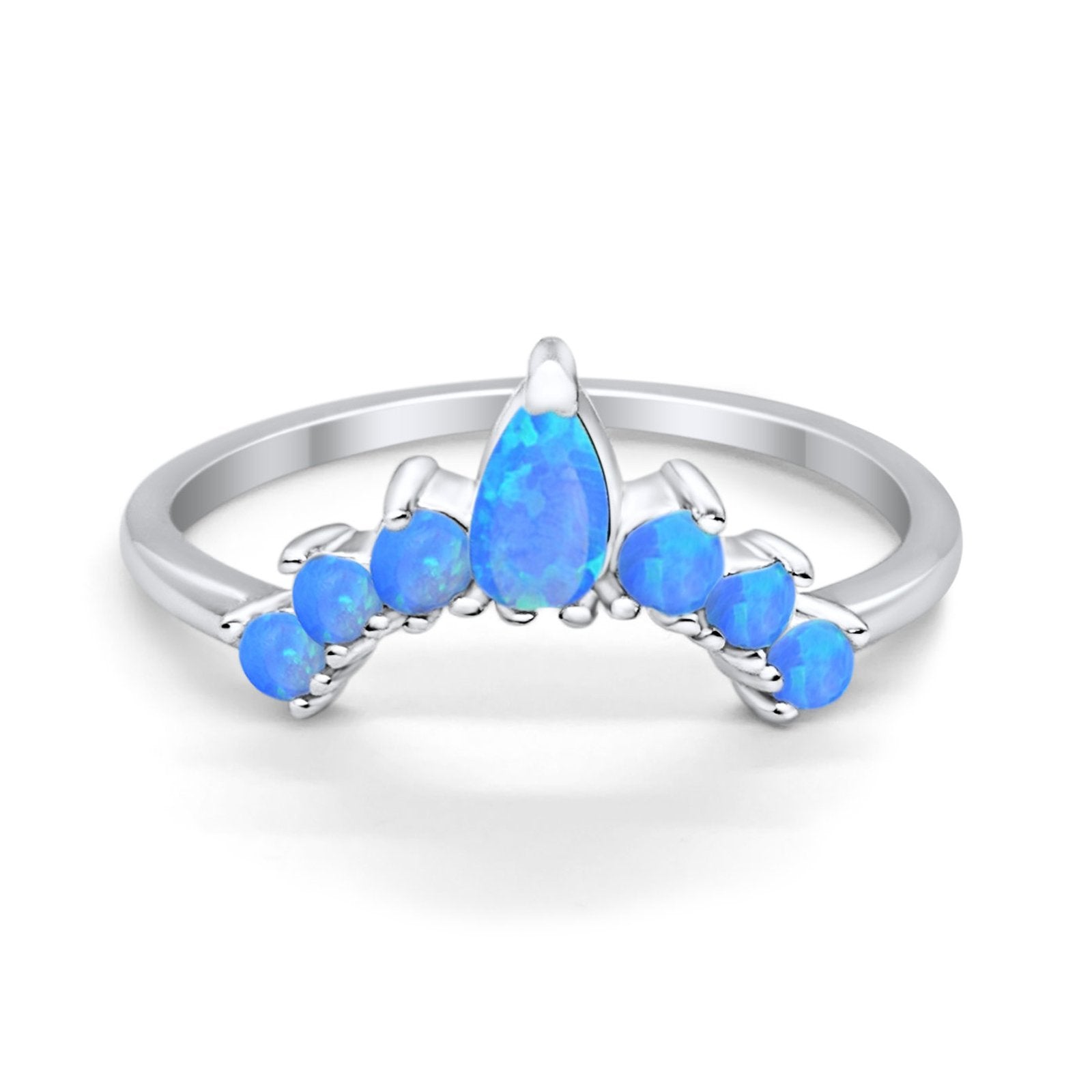 Curved Band Thumb Rings Pear Lab Created Opal Cubic Zirconia 925 Sterling Silver