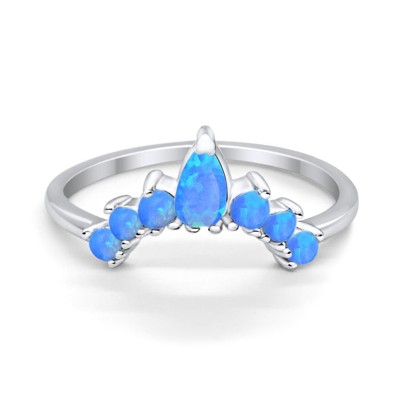 Curved Band Thumb Rings Pear Lab Created Opal Cubic Zirconia 925 Sterling Silver