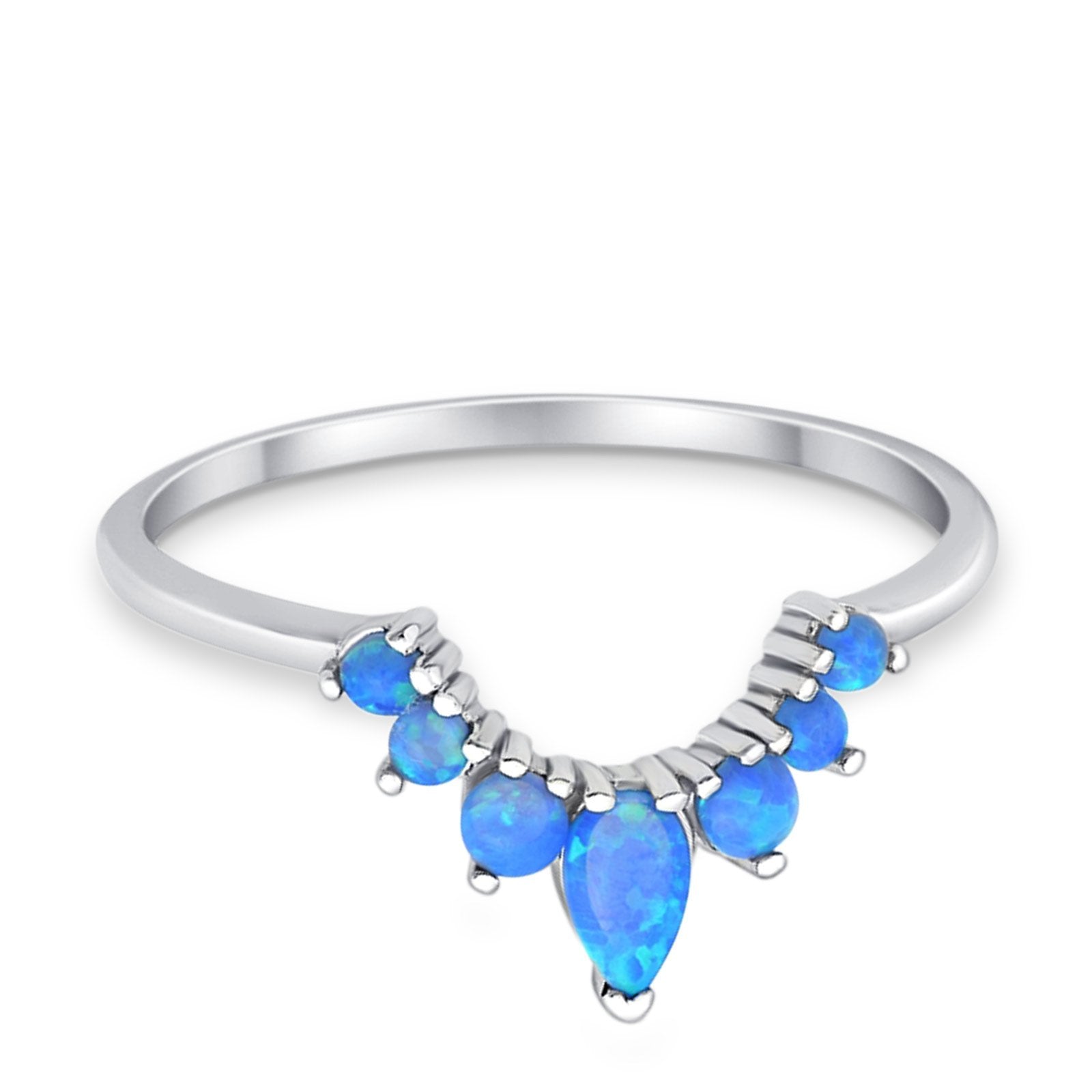 Curved Band Thumb Rings Pear Lab Created Opal Cubic Zirconia 925 Sterling Silver