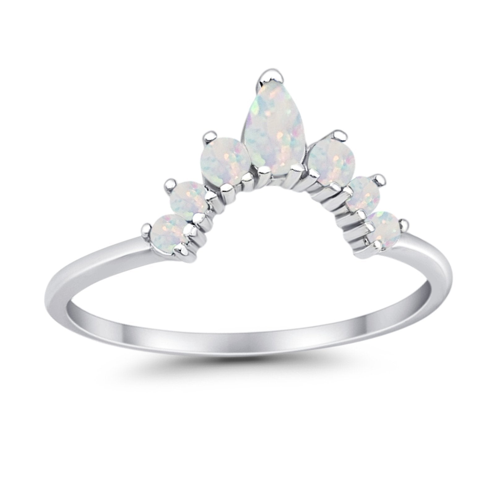 Curved Band Thumb Rings Pear Lab Created Opal Cubic Zirconia 925 Sterling Silver