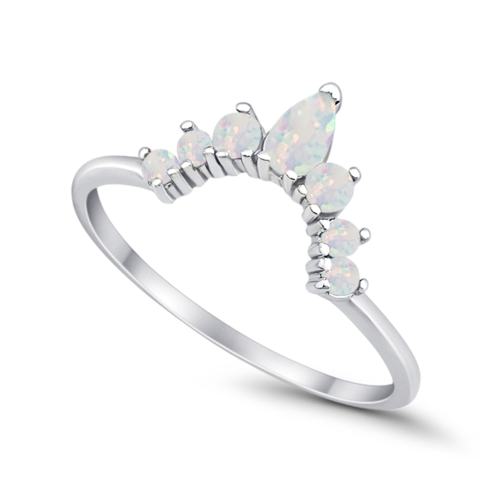 Curved Band Thumb Rings Pear Lab Created Opal Cubic Zirconia 925 Sterling Silver