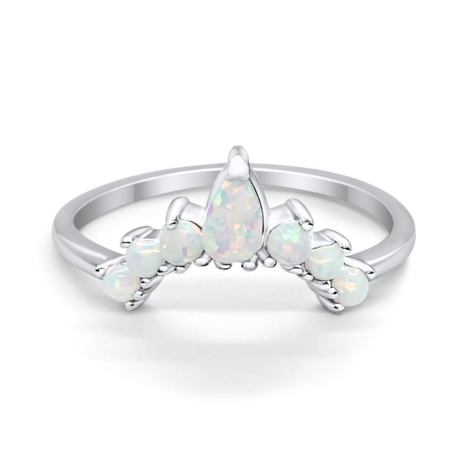 Curved Band Thumb Rings Pear Lab Created Opal Cubic Zirconia 925 Sterling Silver