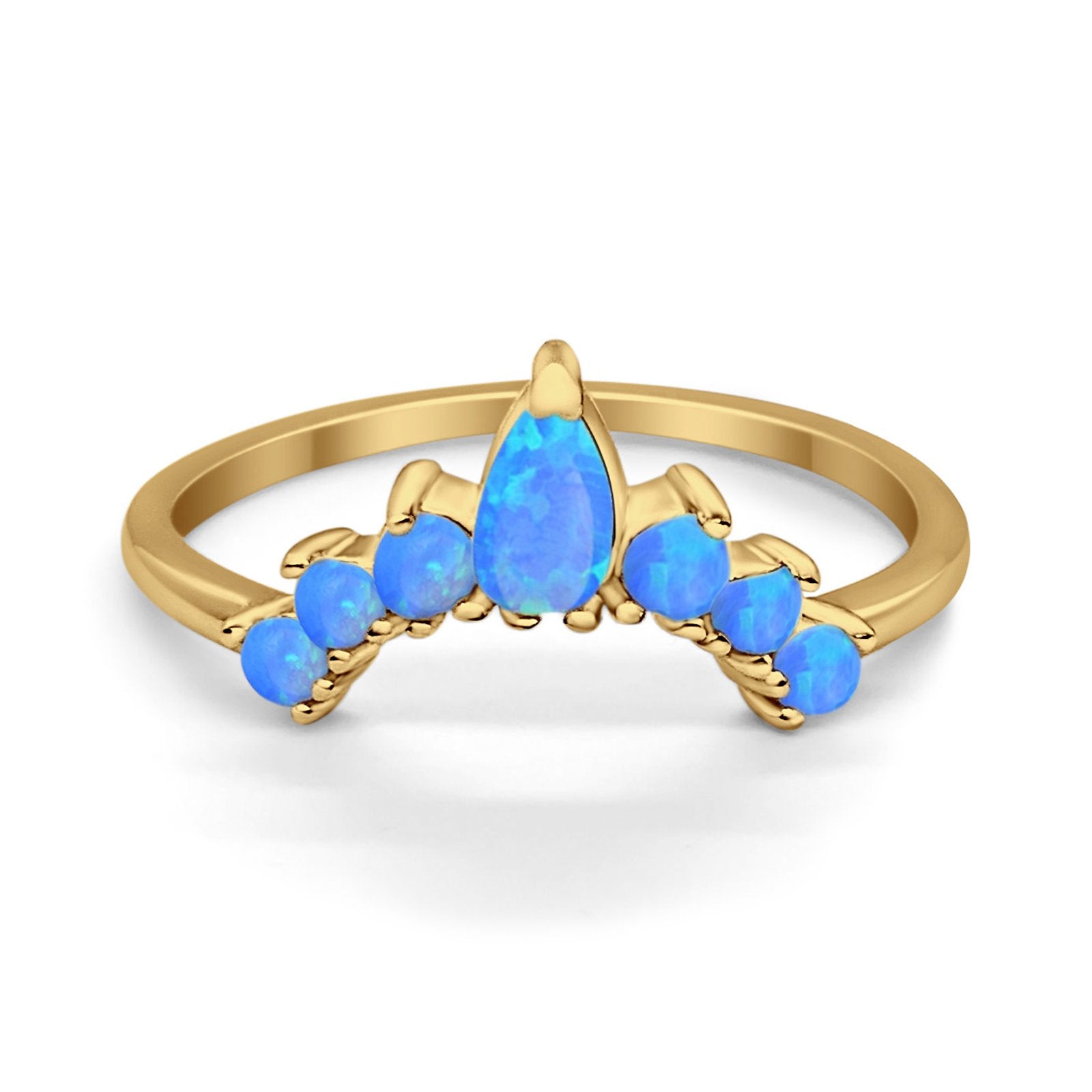 Curved Band Thumb Rings Pear Lab Created Opal Cubic Zirconia 925 Sterling Silver