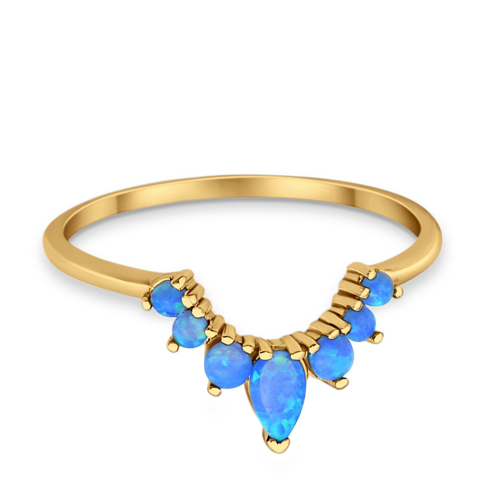 Curved Band Thumb Rings Pear Lab Created Opal Cubic Zirconia 925 Sterling Silver