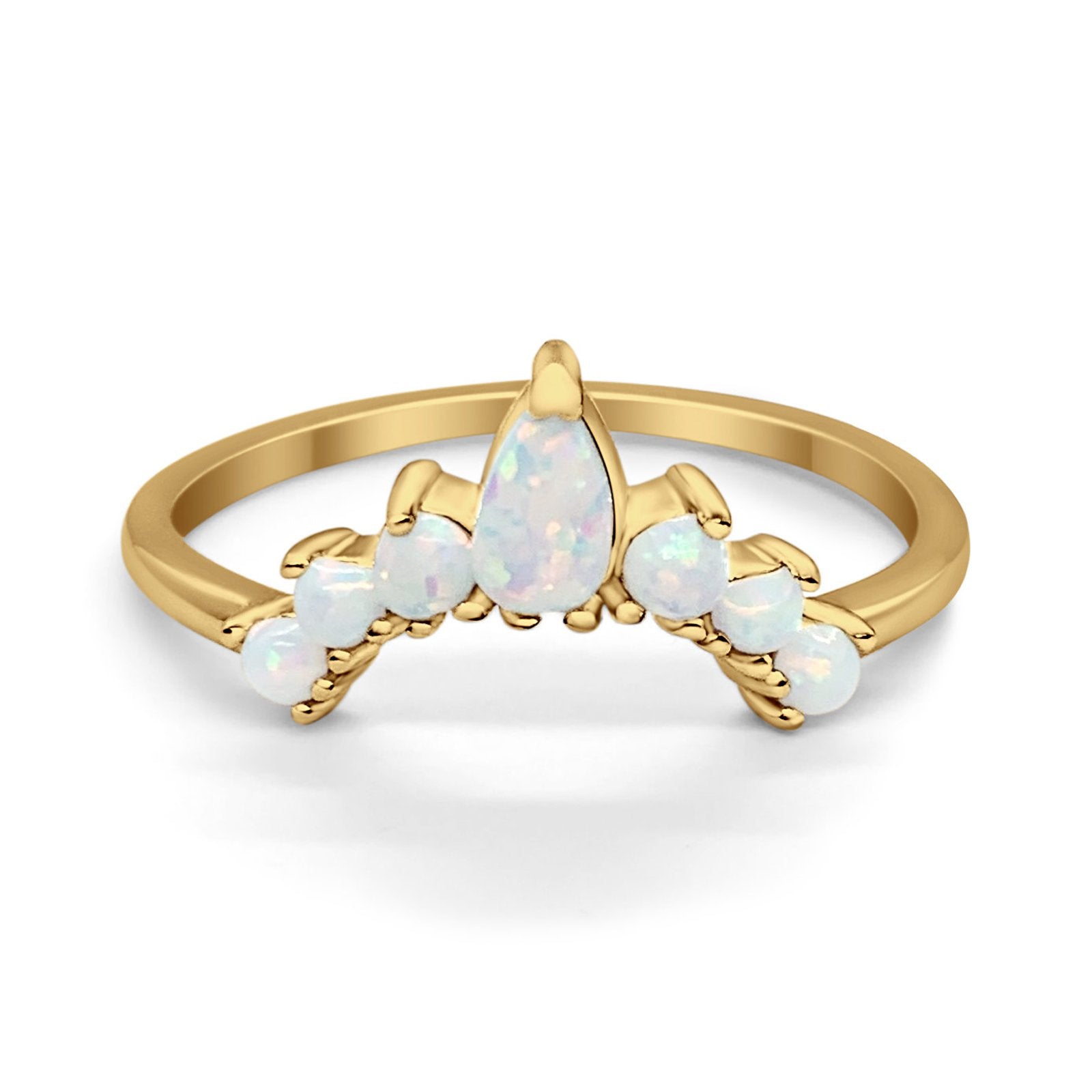 Curved Band Thumb Rings Pear Lab Created Opal Cubic Zirconia 925 Sterling Silver