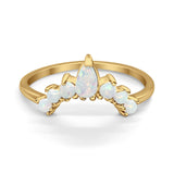 Curved Band Thumb Rings Pear Lab Created Opal Cubic Zirconia 925 Sterling Silver