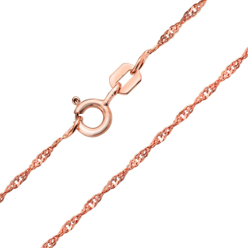 1.6MM Rose Gold Singapore Chain .925 Sterling Silver Length "16-22" Inches