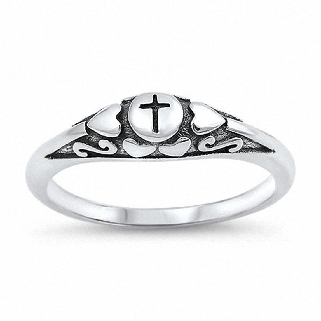 Cross Heart Ring Band 925 Sterling Silver Choose Color