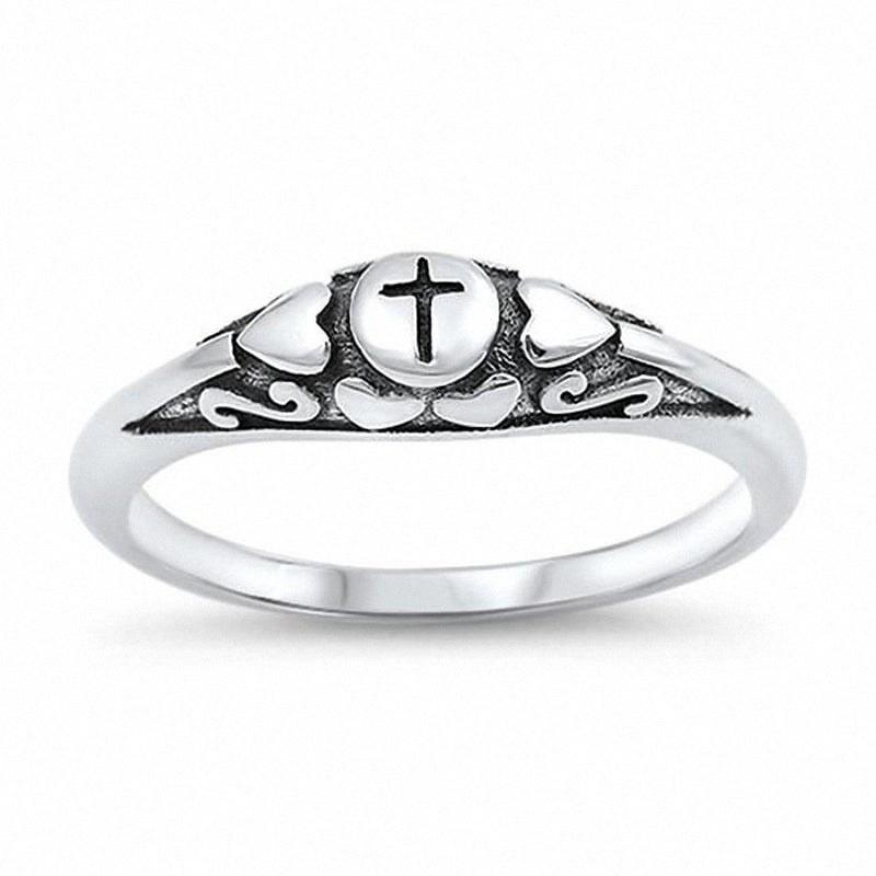Cross Heart Ring Band 925 Sterling Silver Choose Color