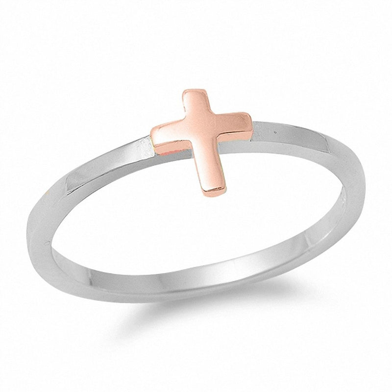 Two Tone Cross Plain Band Ring 925 Sterling Silver Choose Color