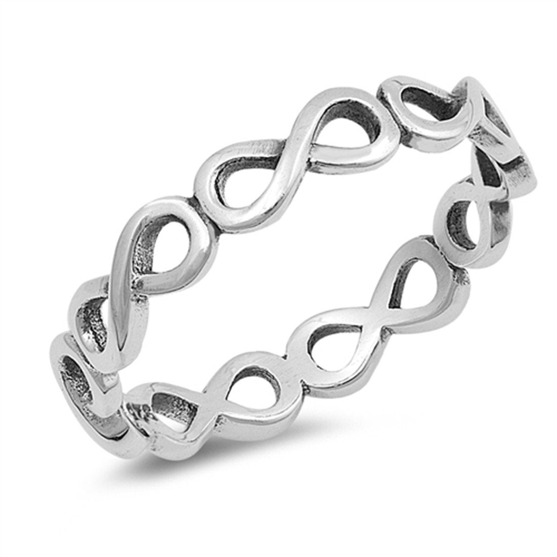4mm Full Eternity Infinity Stackable Band Ring Wraparound Infinity 925 Sterling Silver Choose Color