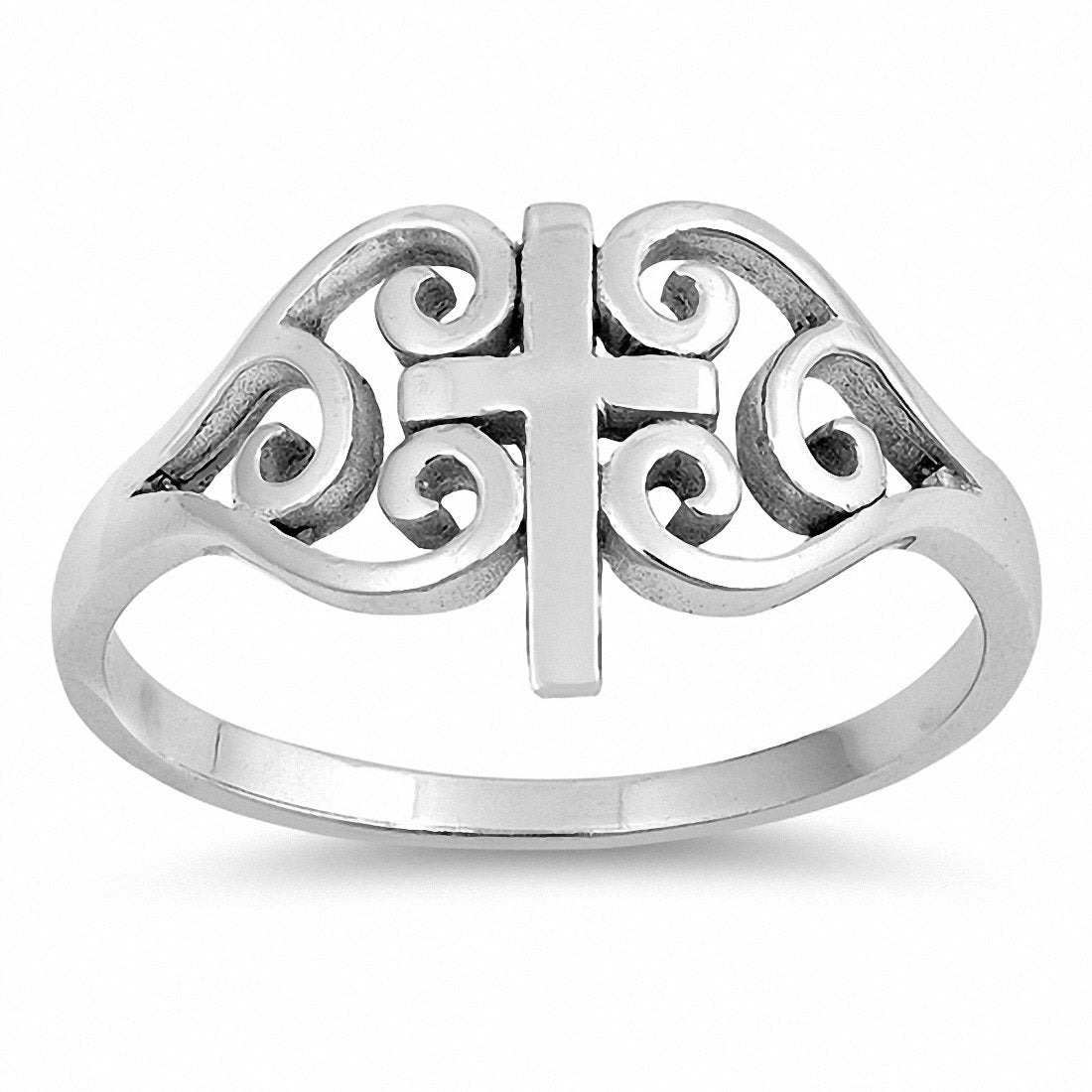 Filigree Cross Ring Band 925 Sterling Silver