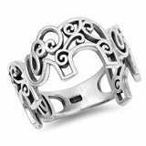 Filigree Elephants Band Ring 925 Sterling Silver