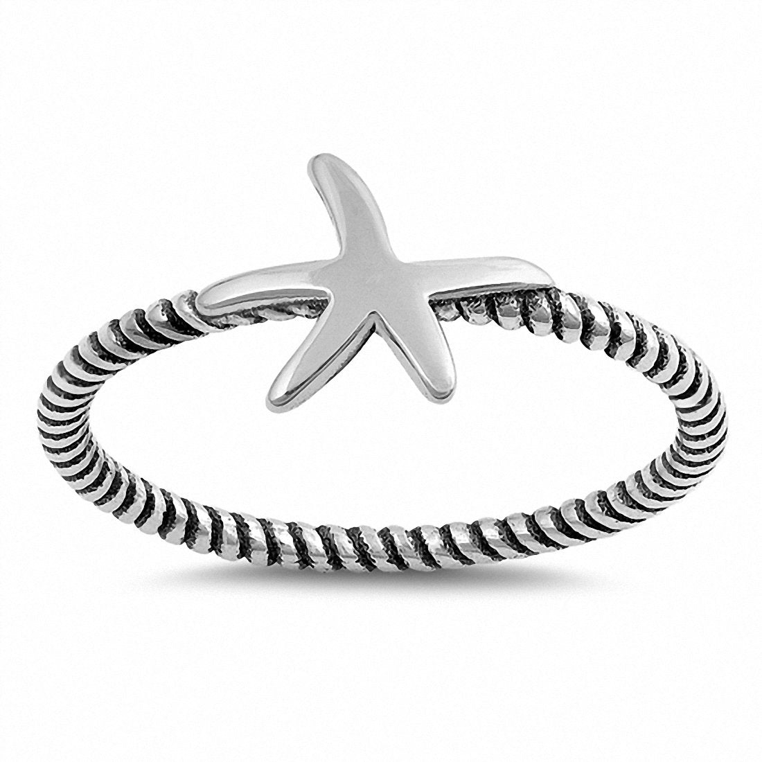 Starfish Band Ring 925 Sterling Silver Braided Twisted Rope Oxdize Design