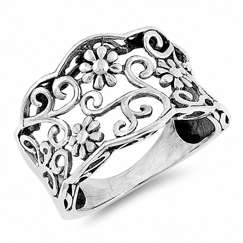 Filigree Flowers Band Ring 925 Sterling Silver Choose Color