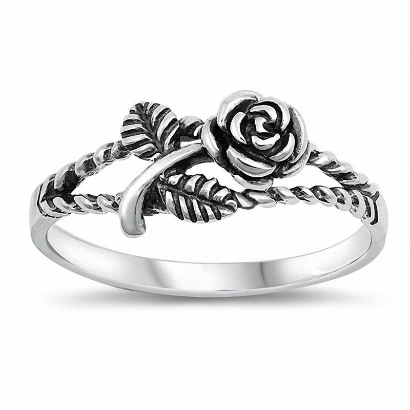 Rose Flower Ring Band Twisted Rope Cable Oxidized Design 925 Sterling silver Choose Color