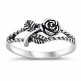 Rose Flower Ring Band Twisted Rope Cable Oxidized Design 925 Sterling silver Choose Color