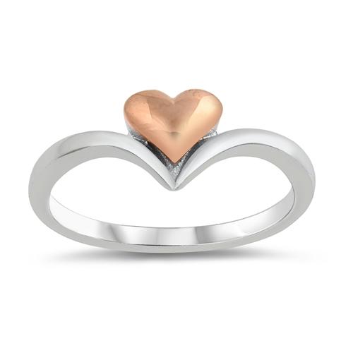 Two Tone Chevron Midi Heart Ring Band 925 Sterling Silver Choose Color