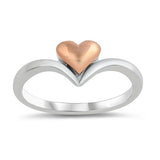 Two Tone Chevron Midi Heart Ring Band 925 Sterling Silver Choose Color