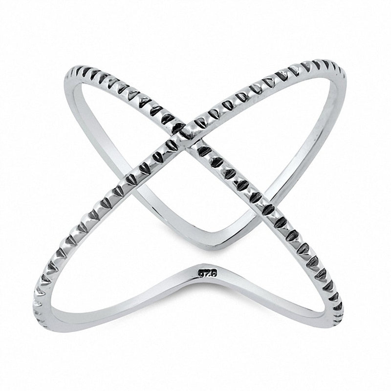 X Ring Oxidized Design Crisscross Infinity Crossover X Band Solid 925 Sterling Silver