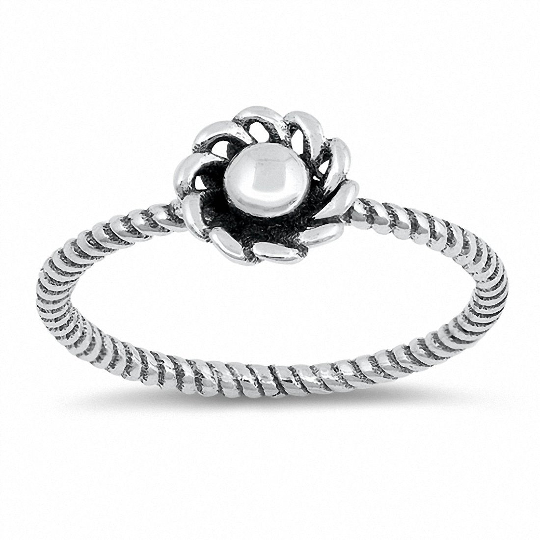 Flower Ring Band Oxidized Braided Twisted Cable Design 925 Sterling Silver Choose Color