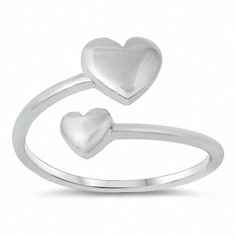 Double Heart Thumb Cuff Ring Band Solid 925 Sterling Silver