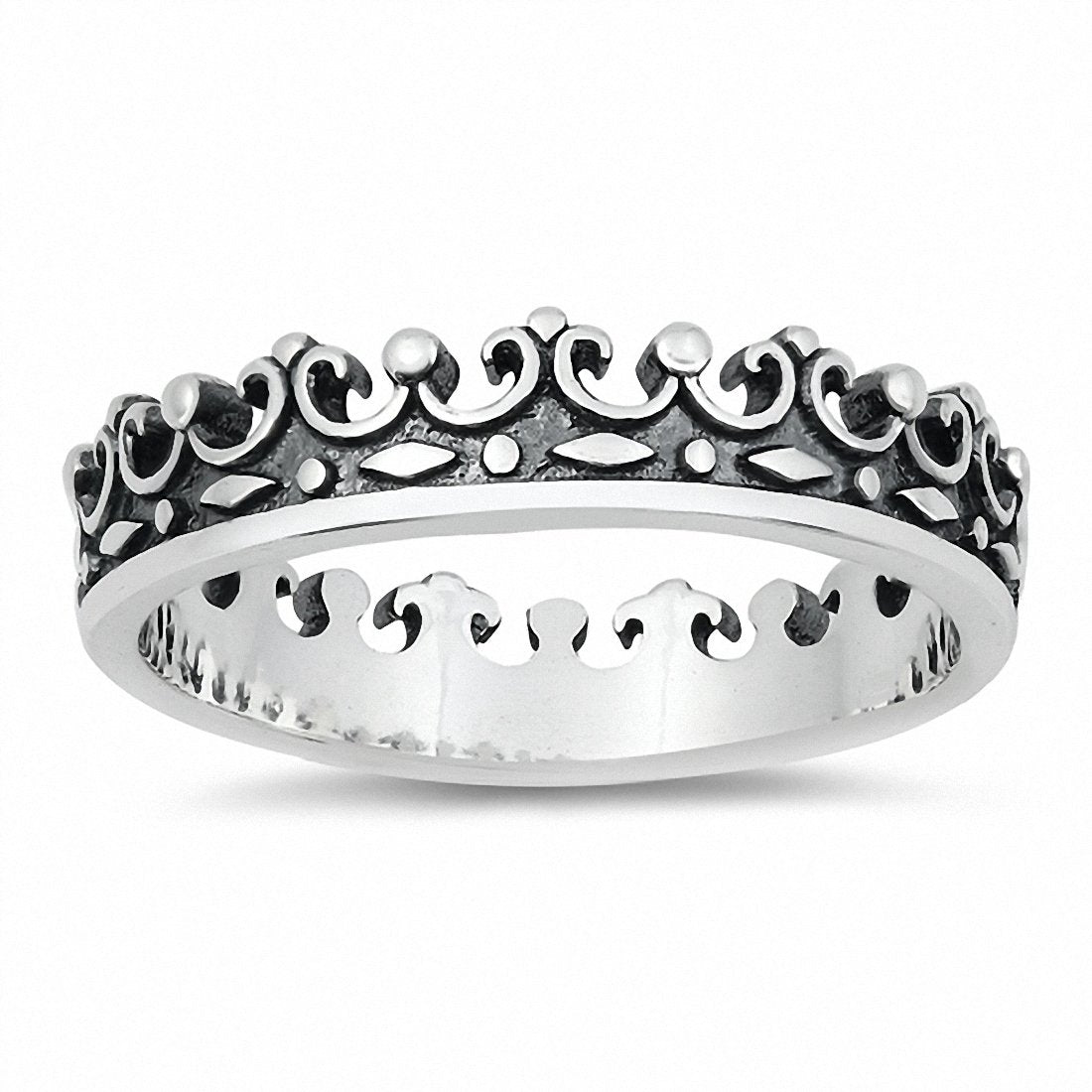 Crown Ring Band Oxidized Design Solid 925 Sterling Silver Choose Color