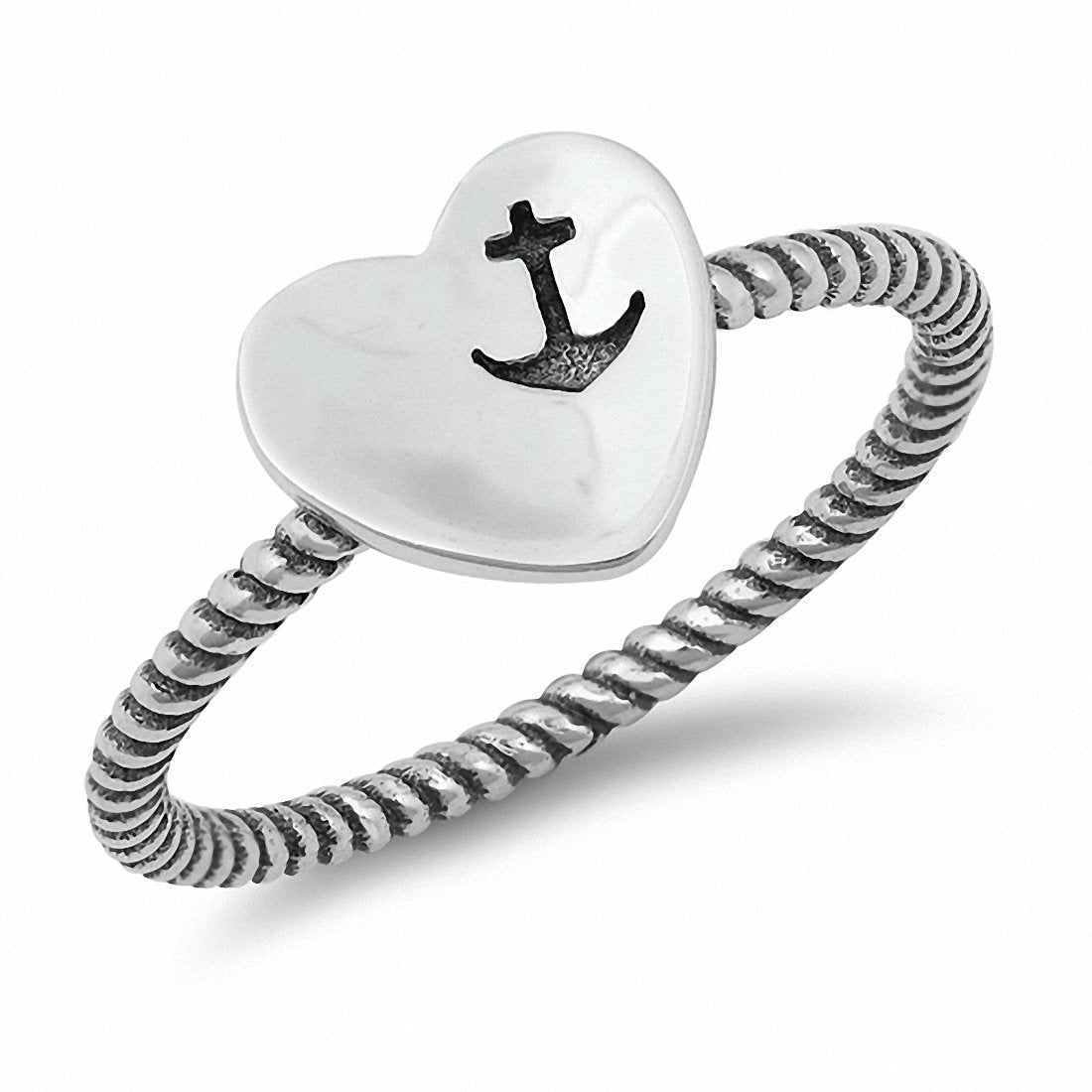 Heart Ring Oxidized Design Anchor Solid 925 Sterling Silver Choose Color