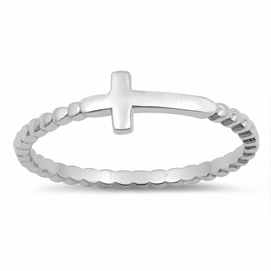 Sideways Cross Ring Petite Dainty Little Cross Band 925 Sterling Silver Choose Color