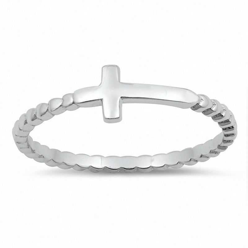 Sideways Cross Ring Petite Dainty Little Cross Band 925 Sterling Silver Choose Color