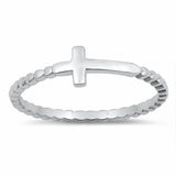 Sideways Cross Ring Petite Dainty Little Cross Band 925 Sterling Silver Choose Color