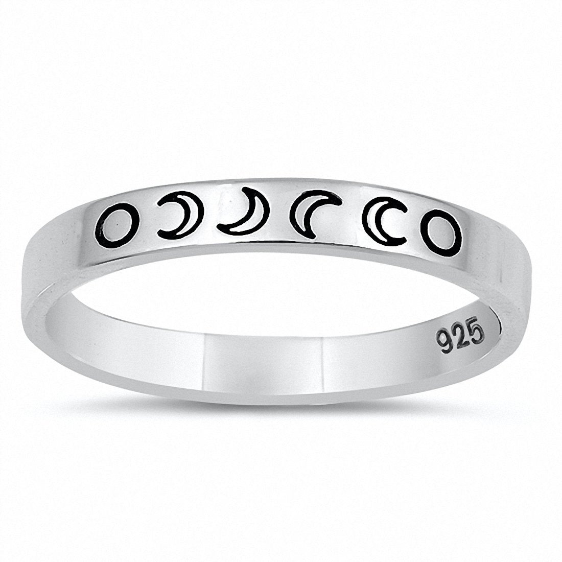 Moon Phases Crescent Band Ring 925 Sterling Silver Choose Color